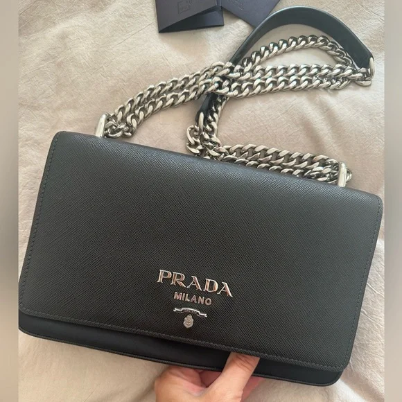 Prada | Bags | Prada Pattina Tessuto Saffiano Silver